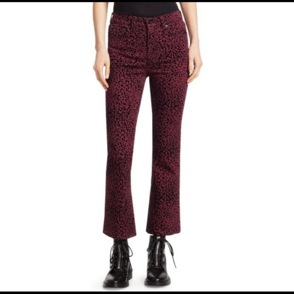 NEW $275 Rag & Bone Burgundy Cheetah Hana Cropped Jeans Size 24 NWT